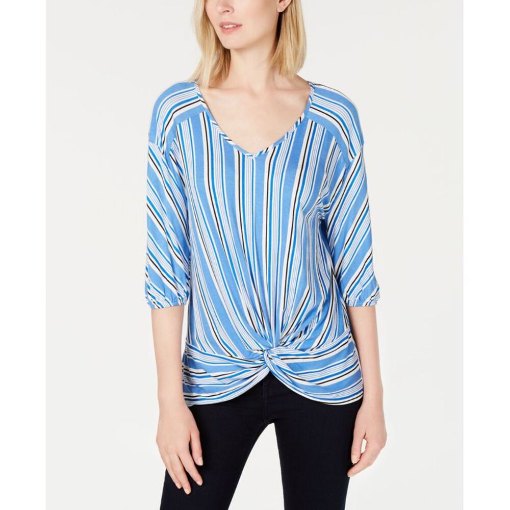 NY Collection Petite Striped Twist Front Top